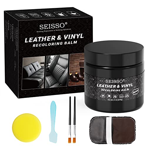 SEISSO Leather Recoloring Balm, Leather Repair Kit for Furniture, Leather Scratch Remover, Leather Color Restorer for Couch, Leather Dye Paint for Faded, Cracked and Damaged Leather (Black) - Image 1