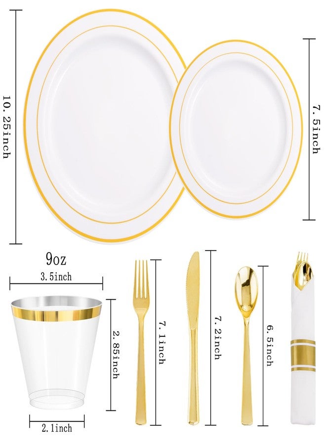 DaYammi 350PCS Gold Plastic Dinnerware Set for 50 Guests, Fancy Disposable Plates for Party, Include: 50 Dinner Plates, 50 Dessert Plates, 50 Pre Rolled Napkins with Gold Silverware, 50 Cups - Image 4