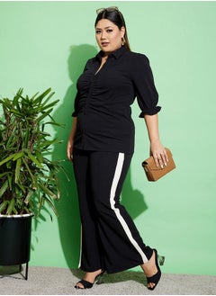 SASSAFRAS Ruched Front Shirt & Flared Pants Co-Ords  - Image 1