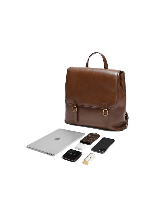 Belle Women's Oil Wax Texture Handbag Large Capacity Flap Backpack F3059ax6 Brown - Image 3