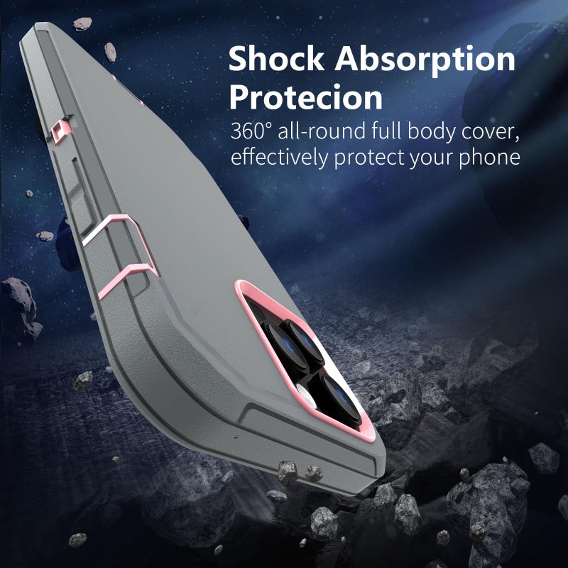 Sansunto For iPhone 13 Pro Max Case , iPhone 12 Pro Max Case, Heavy Duty Shockproof 3 in 1 Silicone Rubber Hard PC Rugged Durable Phone Cover for iPhone 12 Pro Max &13 Pro Max Phone 6.7 Inch. (Gray/Pink) - Image 3