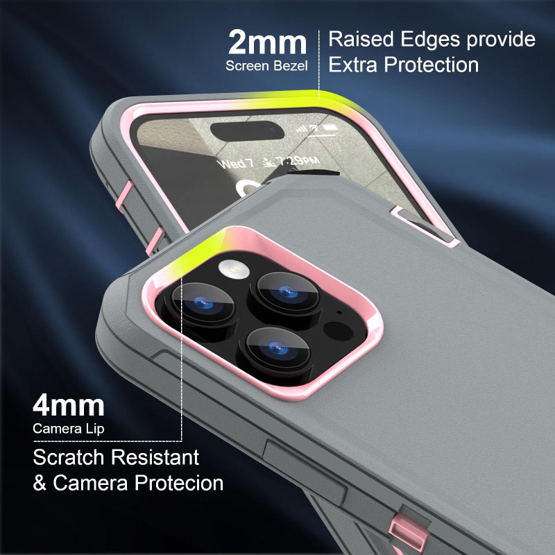 Sansunto For iPhone 13 Pro Max Case , iPhone 12 Pro Max Case, Heavy Duty Shockproof 3 in 1 Silicone Rubber Hard PC Rugged Durable Phone Cover for iPhone 12 Pro Max &13 Pro Max Phone 6.7 Inch. (Gray/Pink) - Image 2