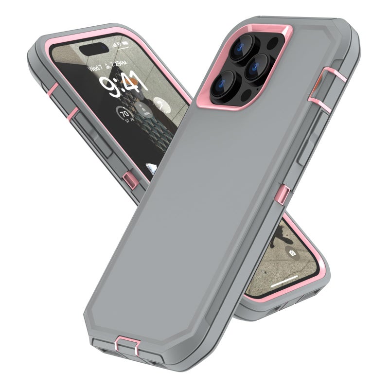 Sansunto For iPhone 13 Pro Max Case , iPhone 12 Pro Max Case, Heavy Duty Shockproof 3 in 1 Silicone Rubber Hard PC Rugged Durable Phone Cover for iPhone 12 Pro Max &13 Pro Max Phone 6.7 Inch. (Gray/Pink) - Image 1