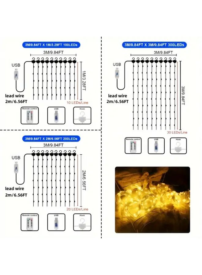 Polychromatic Curtain String Lights 100LED 9.8ft By 9.8ft USB Powered 8 Modes - Image 5