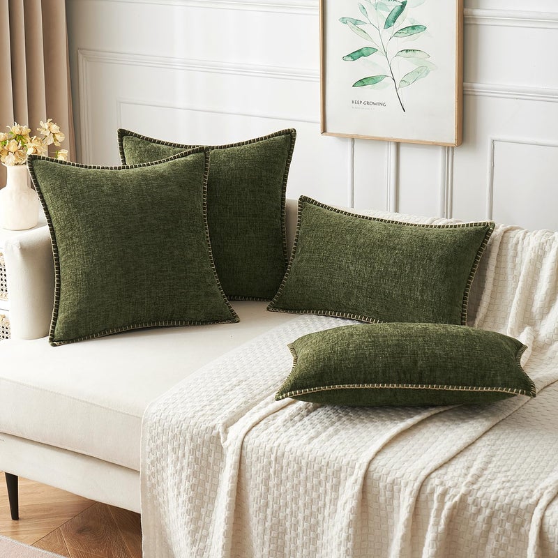 MIULEE Pack of 2 Couch Throw Pillow Covers 18x18 Inch Olive Green Farmhouse Decorative Pillow Covers with Stitched Edge Soft Chenille Solid Dyed Spring Pillow Covers for Sofa Bed Living Room - Image 5