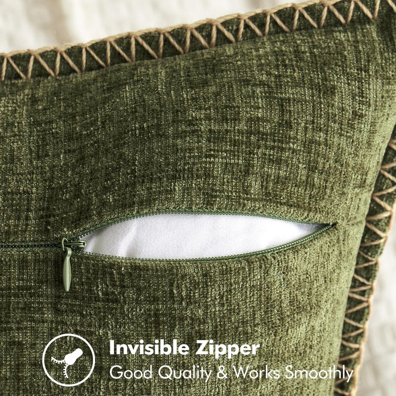 MIULEE Pack of 2 Couch Throw Pillow Covers 18x18 Inch Olive Green Farmhouse Decorative Pillow Covers with Stitched Edge Soft Chenille Solid Dyed Spring Pillow Covers for Sofa Bed Living Room - Image 3