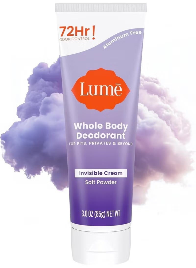 Lume Whole Body Deodorant - Invisible Cream Tube - 72 Hour Odor Control - Aluminum Free, Baking Soda Free, Skin Safe - 3.0 ounce (Soft Powder) - Image 1