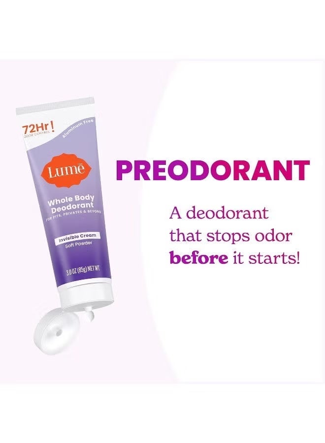 Lume Whole Body Deodorant - Invisible Cream Tube - 72 Hour Odor Control - Aluminum Free, Baking Soda Free, Skin Safe - 3.0 ounce (Soft Powder) - Image 3