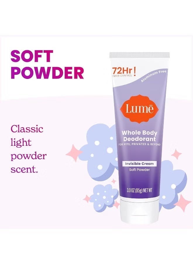 Lume Whole Body Deodorant - Invisible Cream Tube - 72 Hour Odor Control - Aluminum Free, Baking Soda Free, Skin Safe - 3.0 ounce (Soft Powder) - Image 4