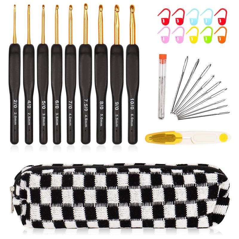 Aelike 31pcs Black Gold Crochet Hook Set Ergonomic with Grips for Arthritic Hands Knitting  Crochet Supplies Ideal Gift for Beginner Lover