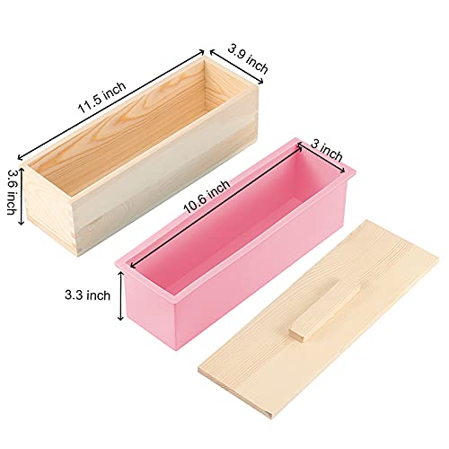 ZOENHOU 3PCS 42 oz Pink Soap Molds, Flexible Rectangular Silicone Soap Making Molds Kit with Wood Box DIY Tool Set for Soap Making Supplies - Image 2