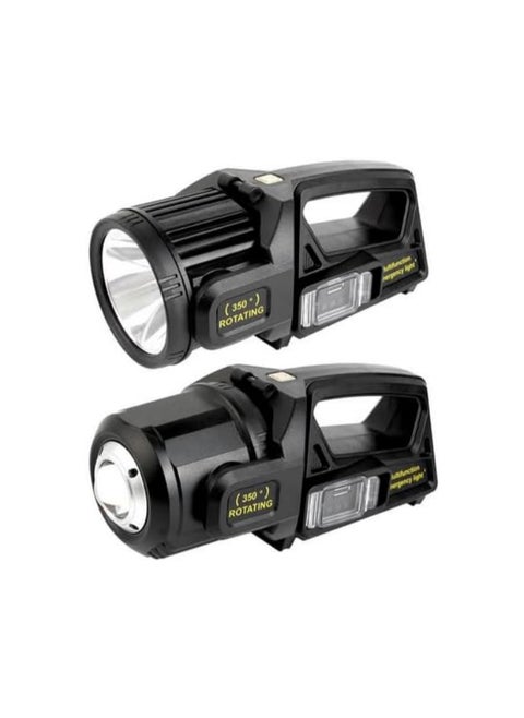 High brightness torch with 360 degree rotating head for replacement, powered by rechargeable lithium battery via C connector or solar energy, can be used as a power bank for charging mobile phones, traveling, hunting, trips and camping