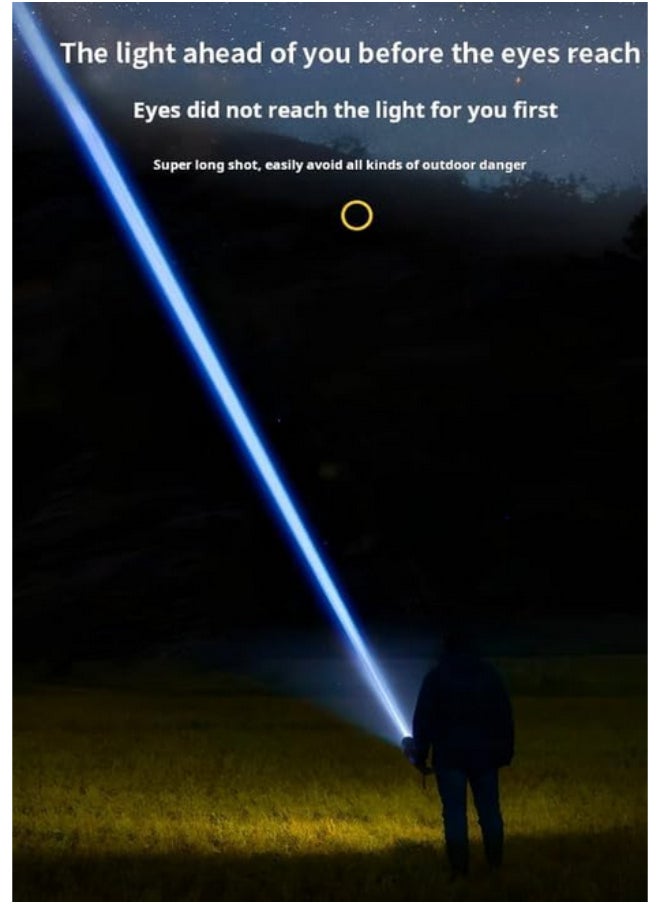 High brightness torch with 360 degree rotating head for replacement, powered by rechargeable lithium battery via C connector or solar energy, can be used as a power bank for charging mobile phones, traveling, hunting, trips and camping