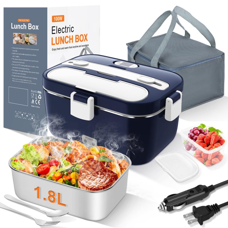 DUPASU Electric Lunch Box for Adults: 100W Heated Lunch Box Food Warmer, 1.8L Portable Fast Heating Lunchbox Food Heater or Car, Truck, Work, Travel, Lonchera Elctrica Porttil 12/24V/110-230V - Image 1