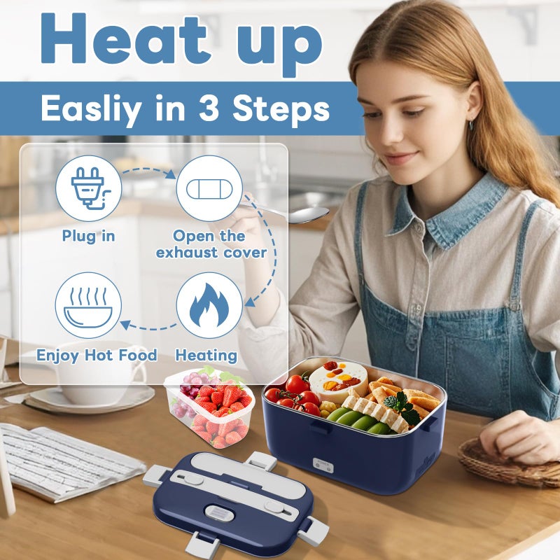 DUPASU Electric Lunch Box for Adults: 100W Heated Lunch Box Food Warmer, 1.8L Portable Fast Heating Lunchbox Food Heater or Car, Truck, Work, Travel, Lonchera Elctrica Porttil 12/24V/110-230V - Image 5