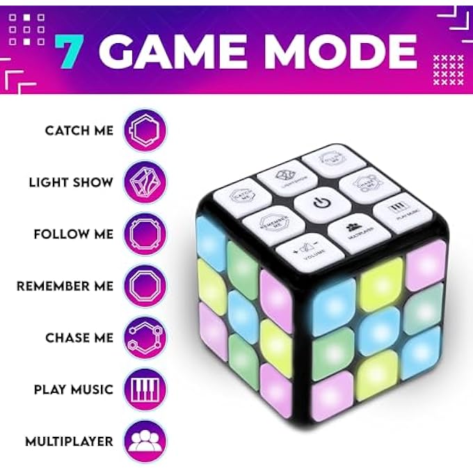 FLASHING CUBE ELECTRONIC MEMORY & BRAIN GAME. 7-IN-1 STEM AND HANDHELD LEARNING. AGES 8+ YEARS - Image 2