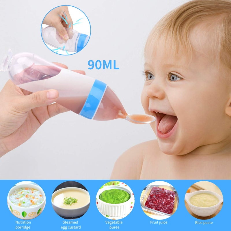 WAJIAYON Food Feeder Baby Fruit Pacifier (3 Pcs) with 6 Different Sized Silicone Pacifiers 2 PCS Dispensing Spoon 90ML Spoons Clip Infant Teething Feeders -Blue - Image 2