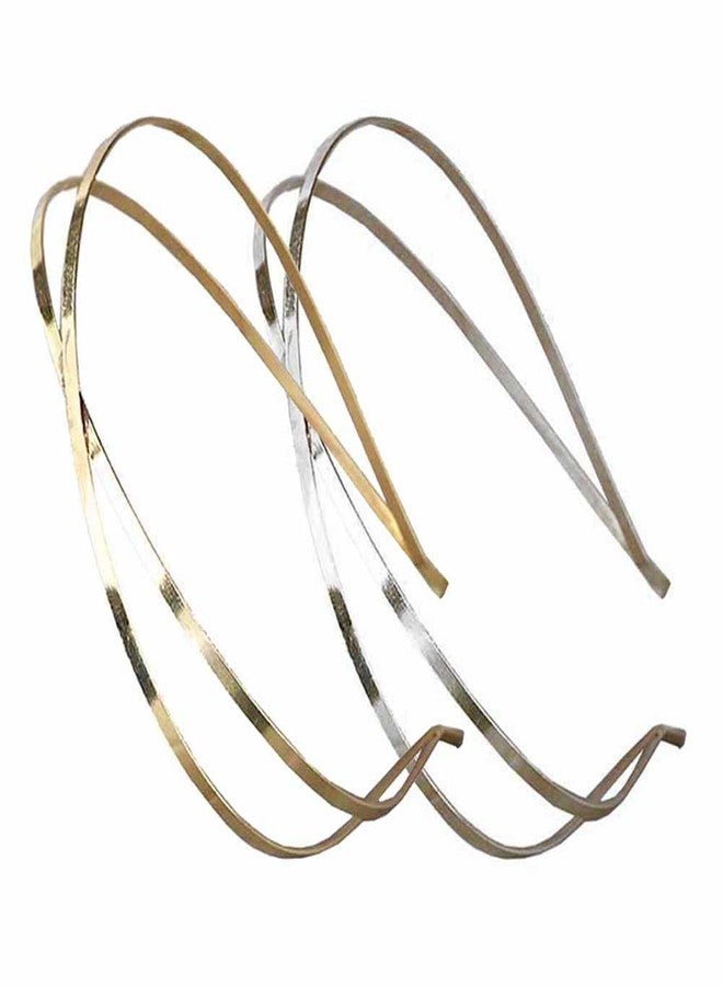 تينسيري مجموعة تينسيري المكونة من 4 قطع من أطواق الشعر المعدنية، أطواق شعر متقاطعة مزدوجة الصفوف، حلقات شعر بسيطة، إكسسوارات شعر يمكنك صنعها بنفسك للنساء والفتيات (فضي وذهبي) - Image 1