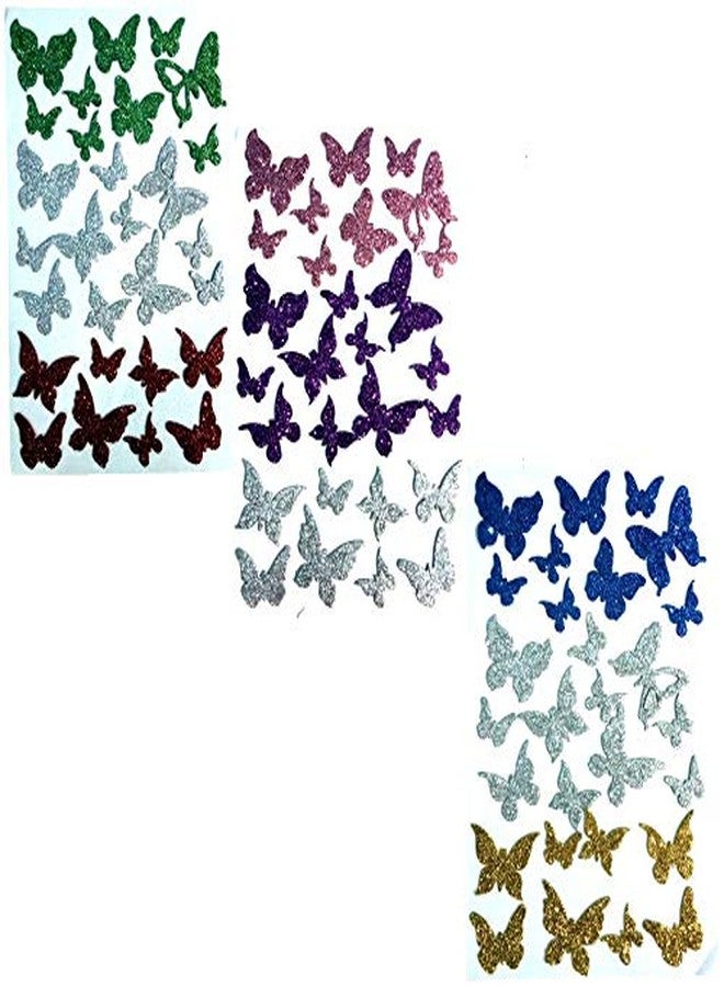 A'SHOP Glitter Foam Self Adhesive Butterflies Stickers for Art & Craft(Set of 3 Sheets) - Image 1