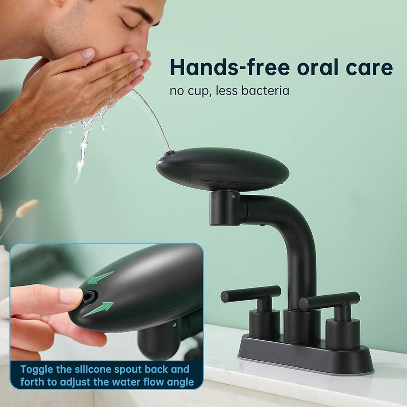 TUTEW Bathroom Sink Faucet 3 Hole Matte Black 4 Inch Centerset，4 Modes Waterfall Bathroom Faucet 2 Handle with 360° Swivel Spout & Pop Up Drain - Image 2