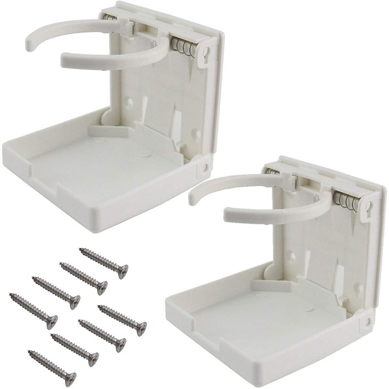 TIHOOD 2PCS Adjustable Folding Drink Holder with ScrewsAdjustable Cup Holder for MarineBoatCaravanCar White