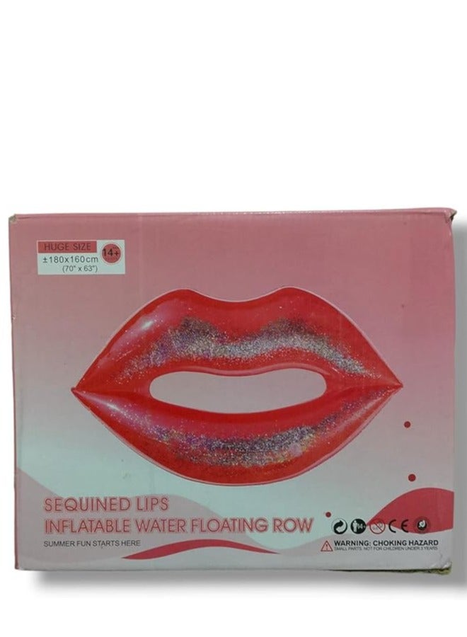 Generic Sparkling Giant Sequin Lips Pool Float – 180x160cm Inflatable Lounge for Adults & Teens – Red - Image 1
