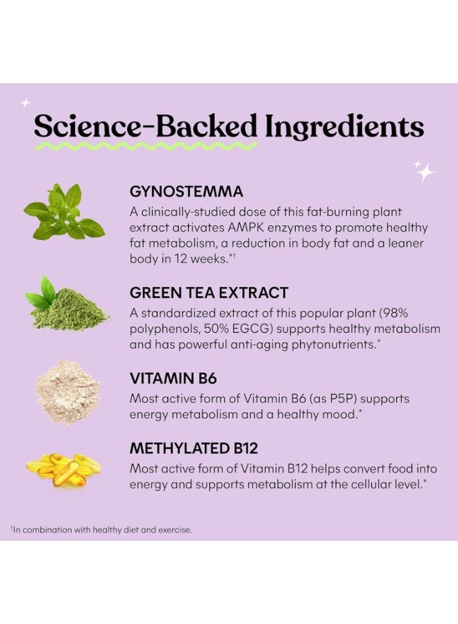 ليمي  Lemme Burn - عملية الأيض، حرق الدهون في البطن + AMPK تنشيط الملحق للرجال والنساء w / دراسة سريرية Actiponin Gynostemma، مستخلص الشاي الأخضر، فيتامينات B6 و B12 - خالية من الغلوتين، 60 العد - Image 4
