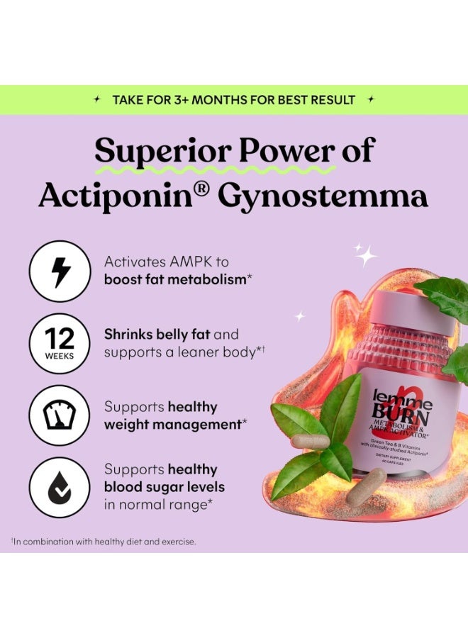 ليمي  Lemme Burn - عملية الأيض، حرق الدهون في البطن + AMPK تنشيط الملحق للرجال والنساء w / دراسة سريرية Actiponin Gynostemma، مستخلص الشاي الأخضر، فيتامينات B6 و B12 - خالية من الغلوتين، 60 العد - Image 3