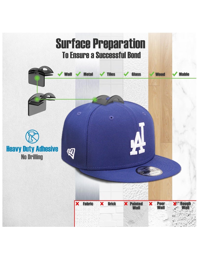 Adhesive Hat Hooks for Wall (10 Pack), 2 Different Ways Hat Racks to Organize & Display Baseball Caps, No Drilling Hat Wall Hanger, Hat Organizer Rack for Men, Translucent Black - Image 5