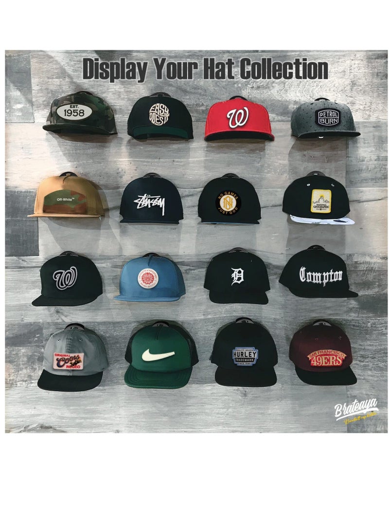 Adhesive Hat Hooks for Wall (10 Pack), 2 Different Ways Hat Racks to Organize & Display Baseball Caps, No Drilling Hat Wall Hanger, Hat Organizer Rack for Men, Translucent Black - Image 2