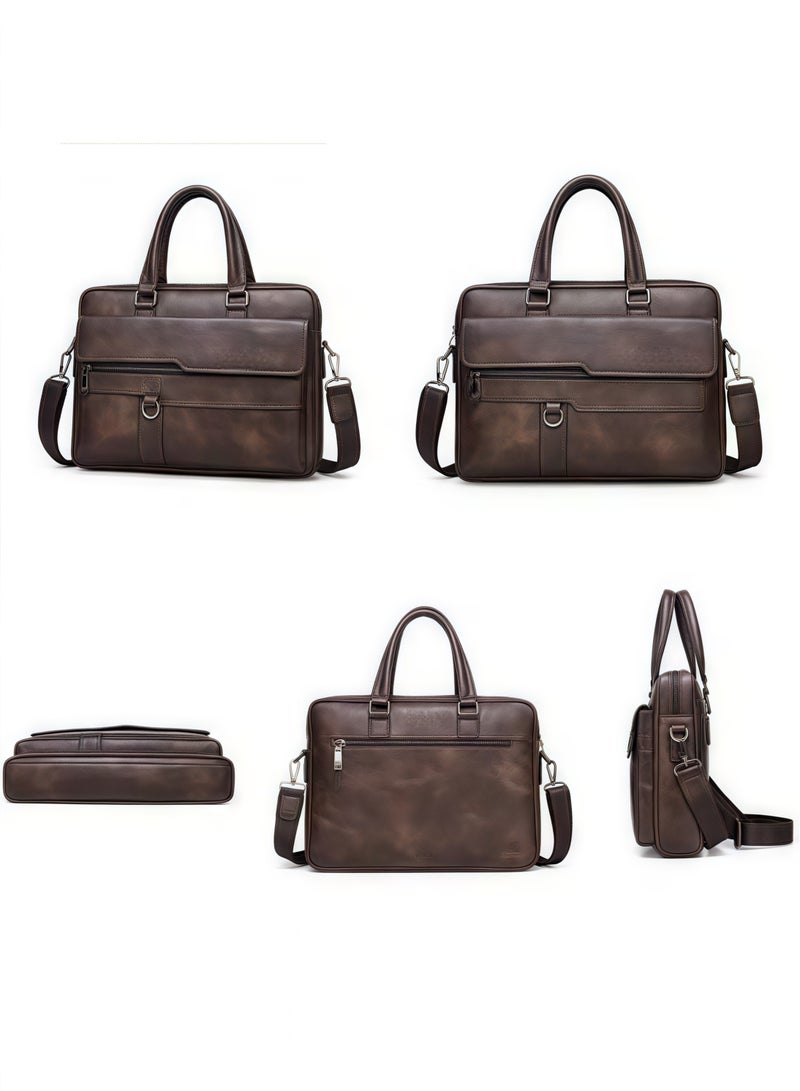Jeep Men Briefcase Laptop Messenger Bag PU Leather Handbag Laptop Tote Bag fit 15.6 inch Laptop Shoulder Bag Brown  - Image 3