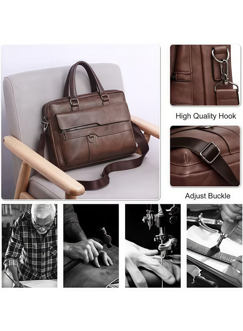 Jeep Men Briefcase Laptop Messenger Bag PU Leather Handbag Laptop Tote Bag fit 15.6 inch Laptop Shoulder Bag Brown  - Image 5