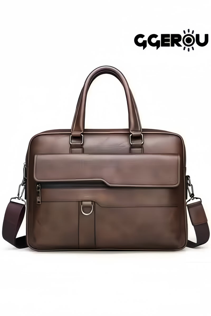 GGEROU Men Briefcase Laptop Messenger Bag PU Leather Handbag Laptop Tote Bag fit 15.6 inch Laptop Shoulder Bag Brown - Image 1