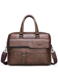 Jeep Men Briefcase Laptop Messenger Bag PU Leather Handbag Laptop Tote Bag fit 15.6 inch Laptop Shoulder Bag Brown  - Image 1