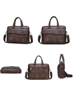 Jeep Men Briefcase Laptop Messenger Bag PU Leather Handbag Laptop Tote Bag fit 15.6 inch Laptop Shoulder Bag Brown  - Image 3
