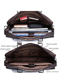 Jeep Men Briefcase Laptop Messenger Bag PU Leather Handbag Laptop Tote Bag fit 15.6 inch Laptop Shoulder Bag Brown  - Image 4