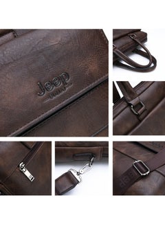 Jeep Men Briefcase Laptop Messenger Bag PU Leather Handbag Laptop Tote Bag fit 15.6 inch Laptop Shoulder Bag Brown  - Image 5