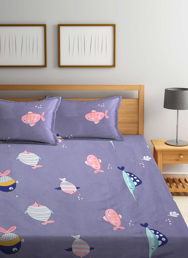 Arrabi Grey Conversational Polycotton 250 TC Fitted King Superfine Bedsheet with 2 Pillow Covers - Image 2