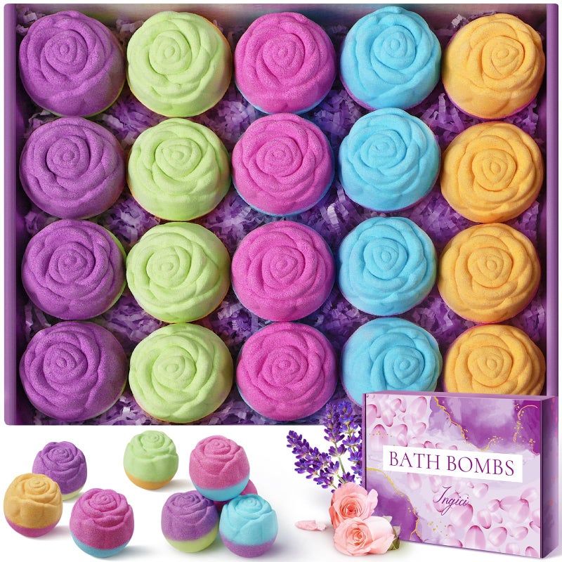 Ingici Bath Bombs for Women  20 Pcs Handmade Natural Essential Oils Rose Bath Bombs Home Spa Fizzies Bubble Bath Birthday Gifts for Women Her Self Care Gifts for Mom Wife - Image 3