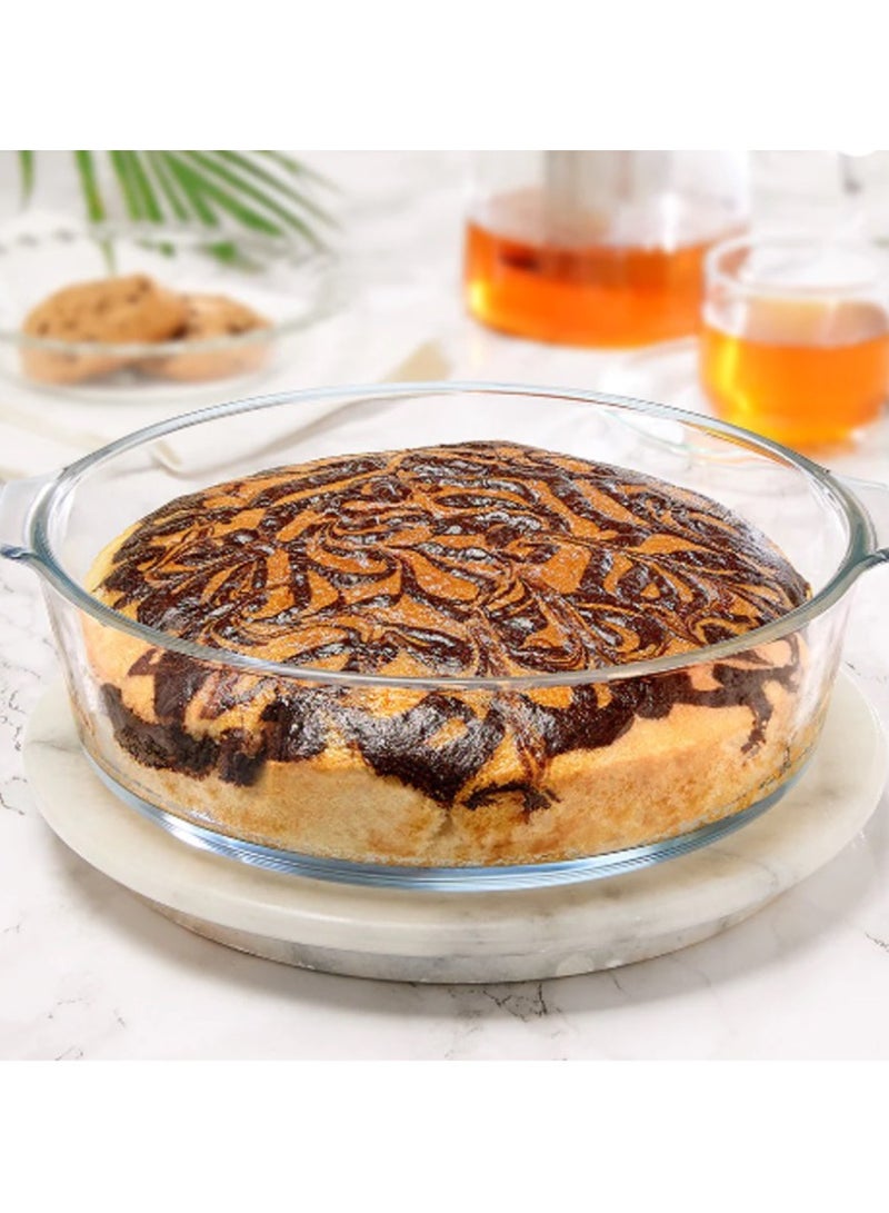 Laopala 8 inch round baking tray, 750ml Baking Dish, Clear Glass Serving Plate for Snacks, Salads, Desserts Deep Glass Pie Pan - Image 1