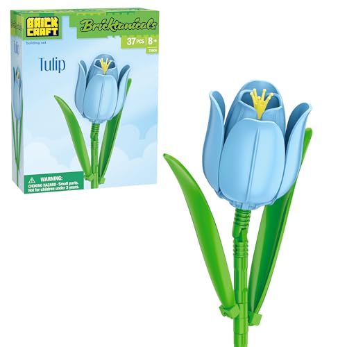 Brickcraft Bricktanicals Blue Tulip Brick Building Set 37 Piece Single Stem Botanical Flower Model Ages 8 Collectible Brick Flower Build Compatible with Brick Flowers Spring Gift for Kids - Image 1