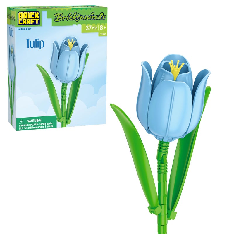 Brickcraft Bricktanicals Blue Tulip Brick Building Set 37 Piece Single Stem Botanical Flower Model Ages 8 Collectible Brick Flower Build Compatible with Brick Flowers Spring Gift for Kids - Image 3
