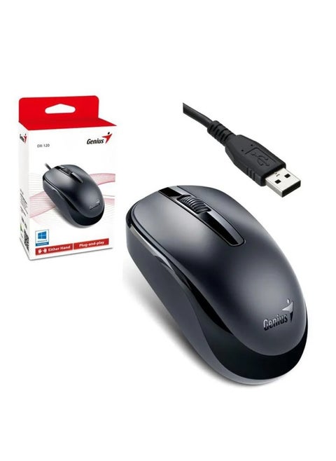 Genius Mouse USB Cable, 3 Buttons, Optical Tracking, 1000 DPI, Ambidextrous, Compatible with PC, Mac, and Laptop, Black