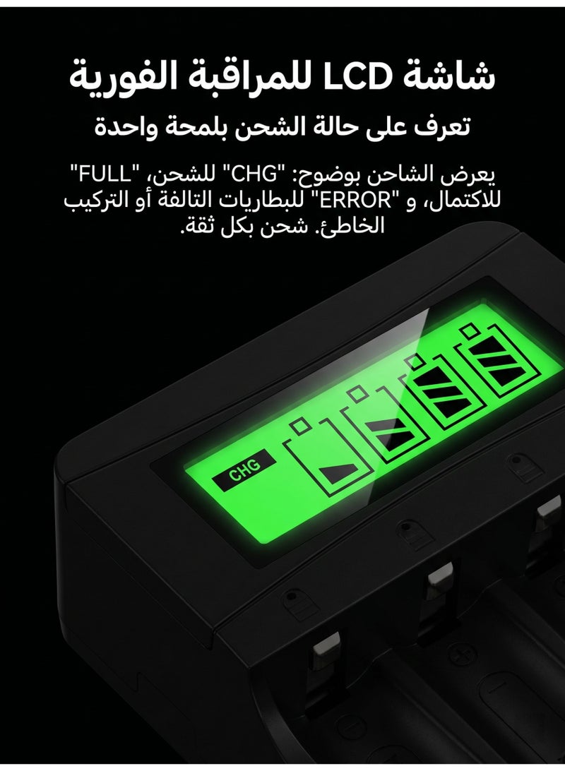 ميجيوسيون 4 حزمة بطاريات قابلة للشحن 5800mAh + 4 حزمة 2800mAh مع شاحن ذكي LCD | 1200 دورة، سعة عالية، بطاريات AA و AAA - Image 3