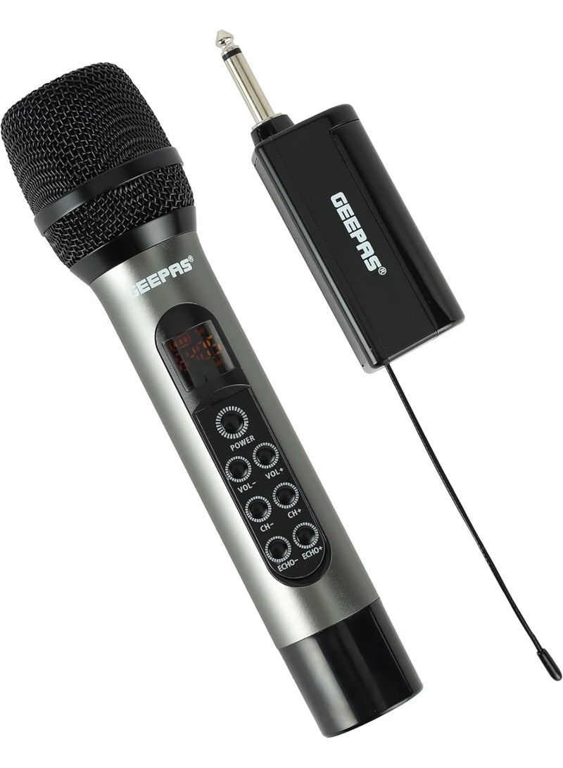 GEEPAS UHF Wireless Microphone GMP15014, Sound and Low Noise, Select up to 30 Unique Frequencies, Effective Range 100 ft,2 Years , Metallic Black - Image 1