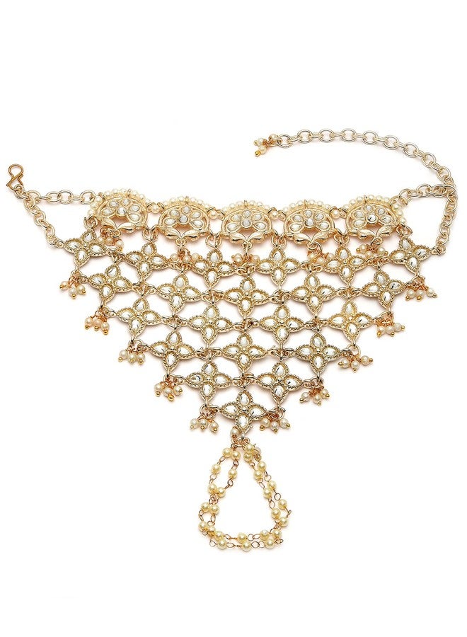 كارات كارت سوار يد نسائي من كارات كارت مطلي بالذهب ومزين بالزهور والكوندان - Image 5