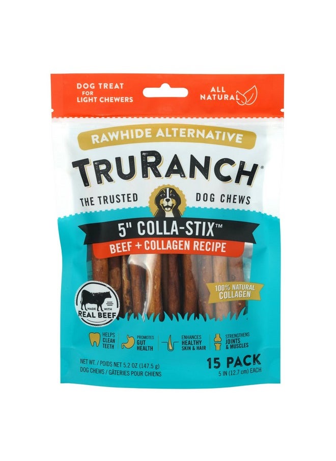 TRURANCH 5" Collagen Sticks, Beef, Healthy Joint Support Dog Treat, Rawhide Alternative, Skin & Coat Health, Made With Real Beef, 1 Bag, 15 Count  - Image 1