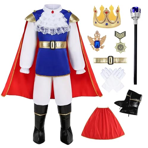 Akokvlar 9 Pcs Prince Charming Costume for Boys Medieval Royal King Outfits for Kids White 56 Years - Image 1