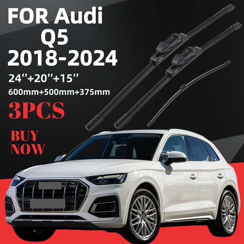 3 قطع غيار مسّاحات متوافقة مع أودي Q5 2018 2019 2020 2021 2022 2023 2024 - طقم شفرات مسّاحات الزجاج الأمامي (الأمامية 24 بوصة و20 بوصة، الخلفية 15 بوصة) - Image 1