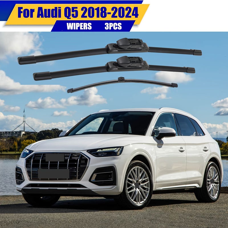 3 قطع غيار مسّاحات متوافقة مع أودي Q5 2018 2019 2020 2021 2022 2023 2024 - طقم شفرات مسّاحات الزجاج الأمامي (الأمامية 24 بوصة و20 بوصة، الخلفية 15 بوصة) - Image 3
